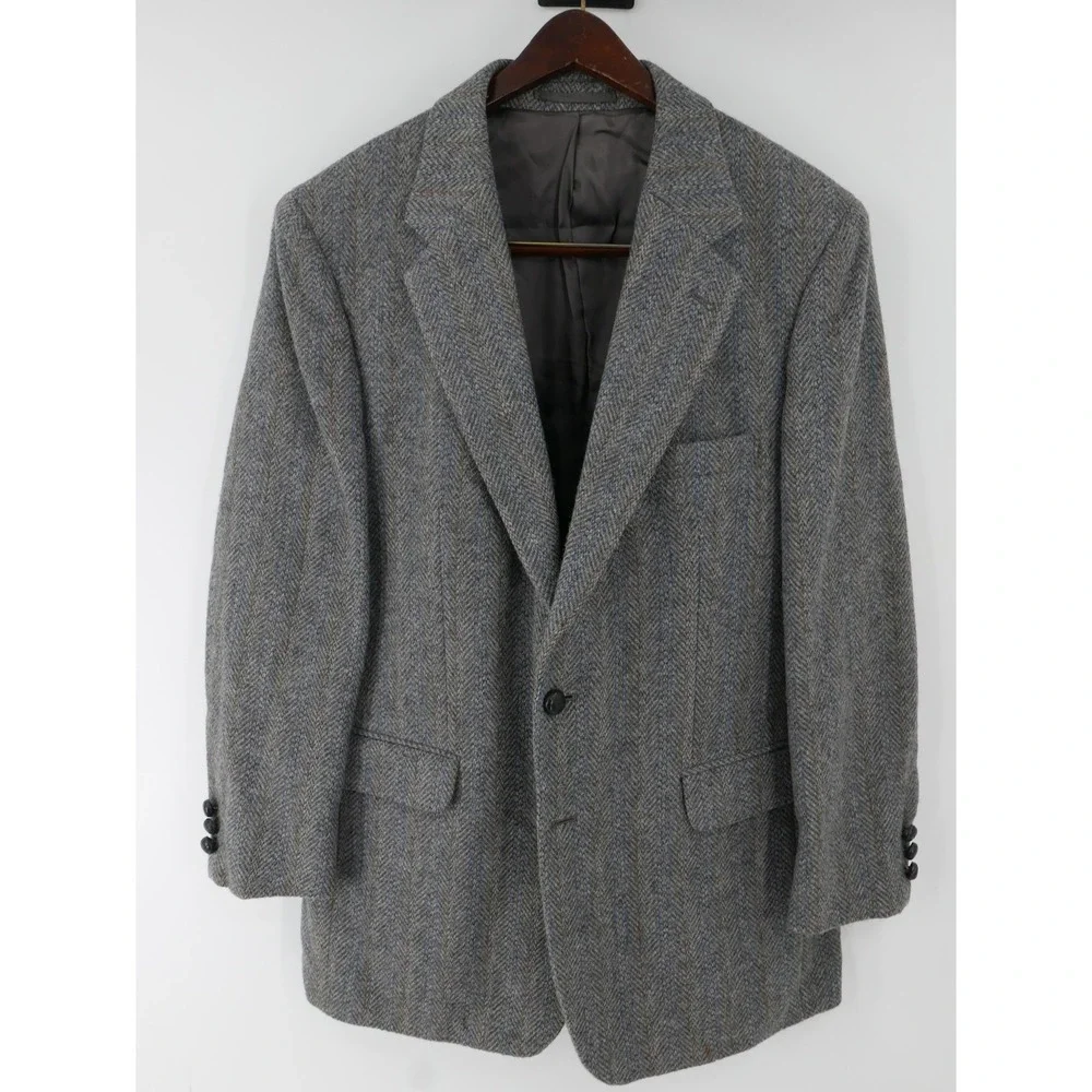 Vintage Woodmere Blazer Sport Coat Gray Herringbone Wool Tweed Men's 41R